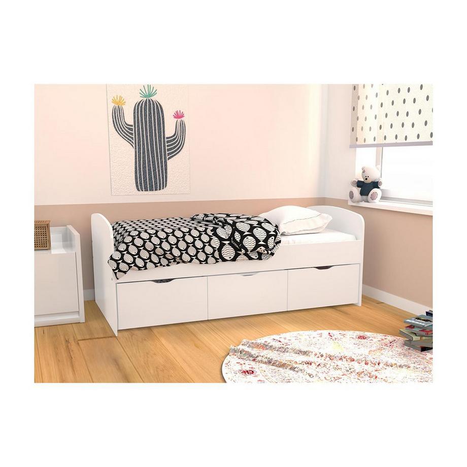 Vente-unique Letto con 2 cassetti e 1 vano portaoggetti  Bianco + Materasso LOUANE  
