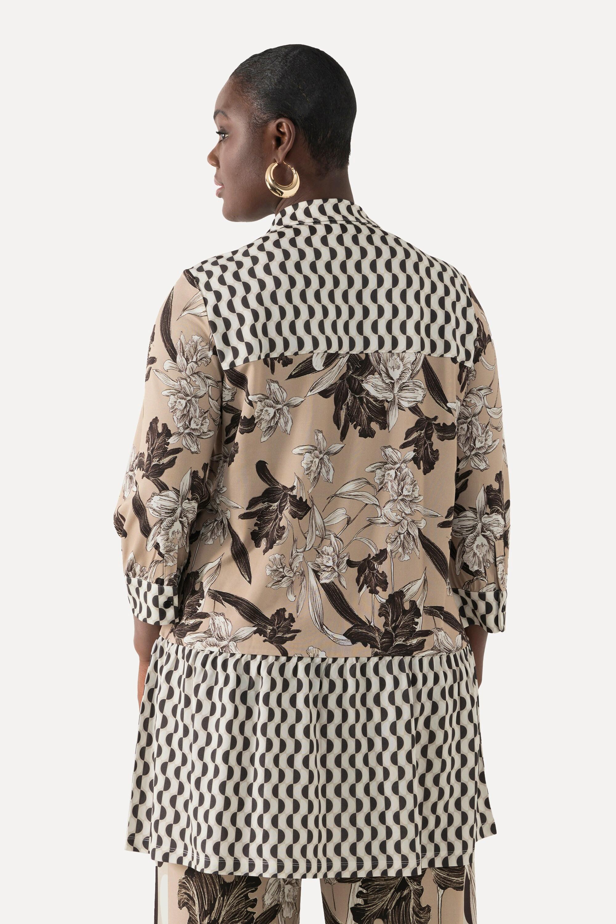 Ulla Popken Tunica Slinky Collo Camicia Abbottonatura Nascosta Maniche 3/4  