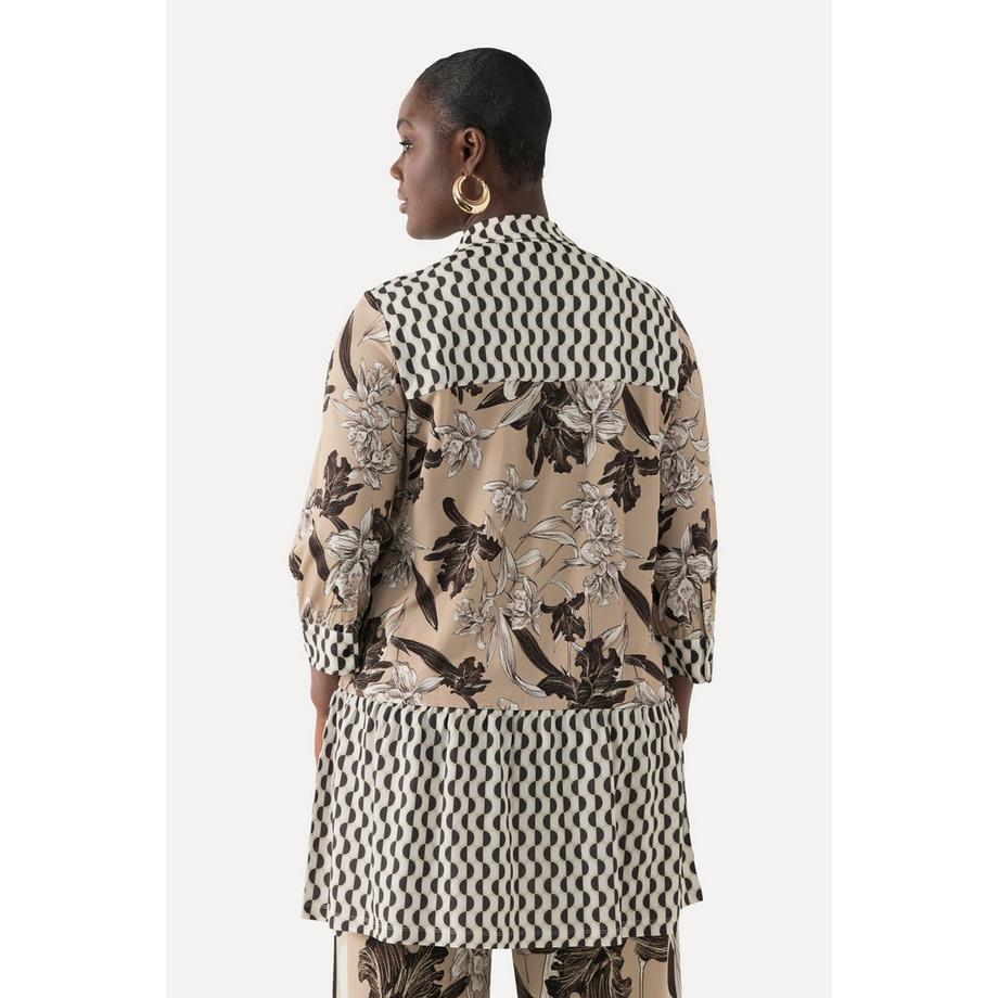 Ulla Popken Slinky Tunika Hemdkragen Verdeckte Knopfleiste 3/4-Arm  