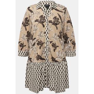 Ulla Popken Tunica Slinky Collo Camicia Abbottonatura Nascosta Maniche 3/4  