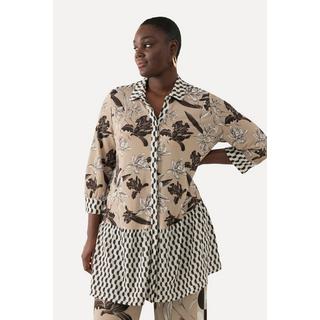 Ulla Popken Tunica Slinky Collo Camicia Abbottonatura Nascosta Maniche 3/4  