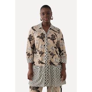 Ulla Popken Tunica Slinky Collo Camicia Abbottonatura Nascosta Maniche 3/4  