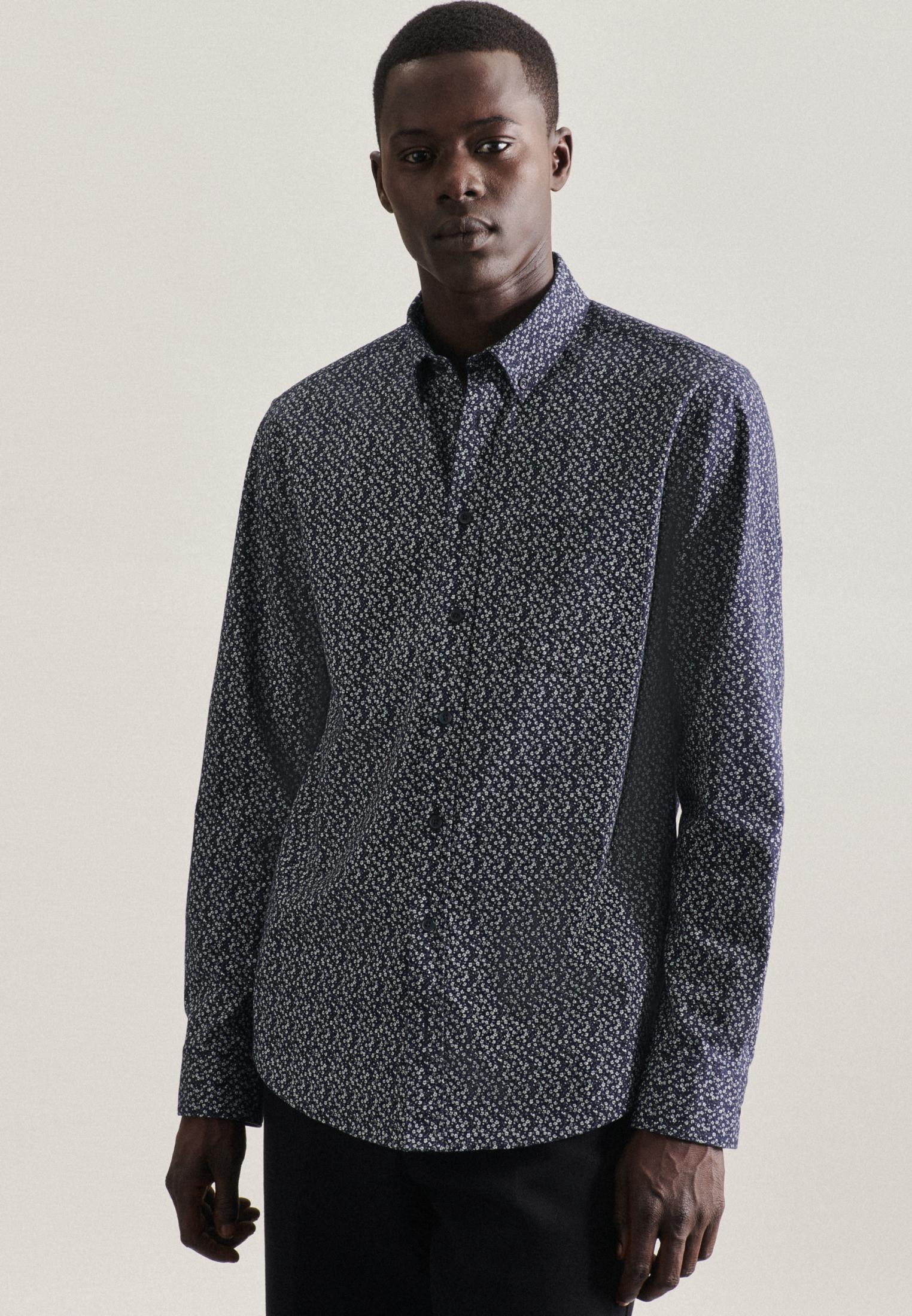 Image of Casual Hemd Regular Fit Langarm Druck Herren Dunkelblau XL