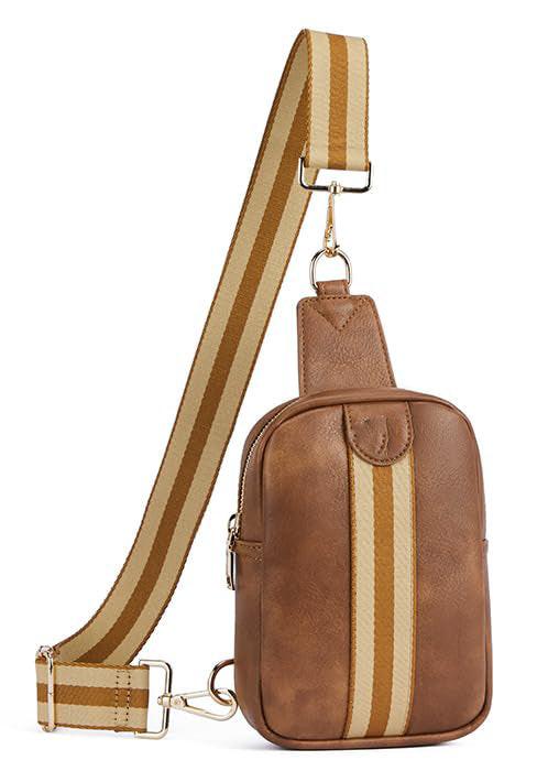 Image of Umhängetasche, Brusttasche, Umhängetasche, Kleine Umhängetasche, -gürteltasche, Pu-leder-umhängetasche Mit Bunt Gewebtem Schultergurt Herren Braun