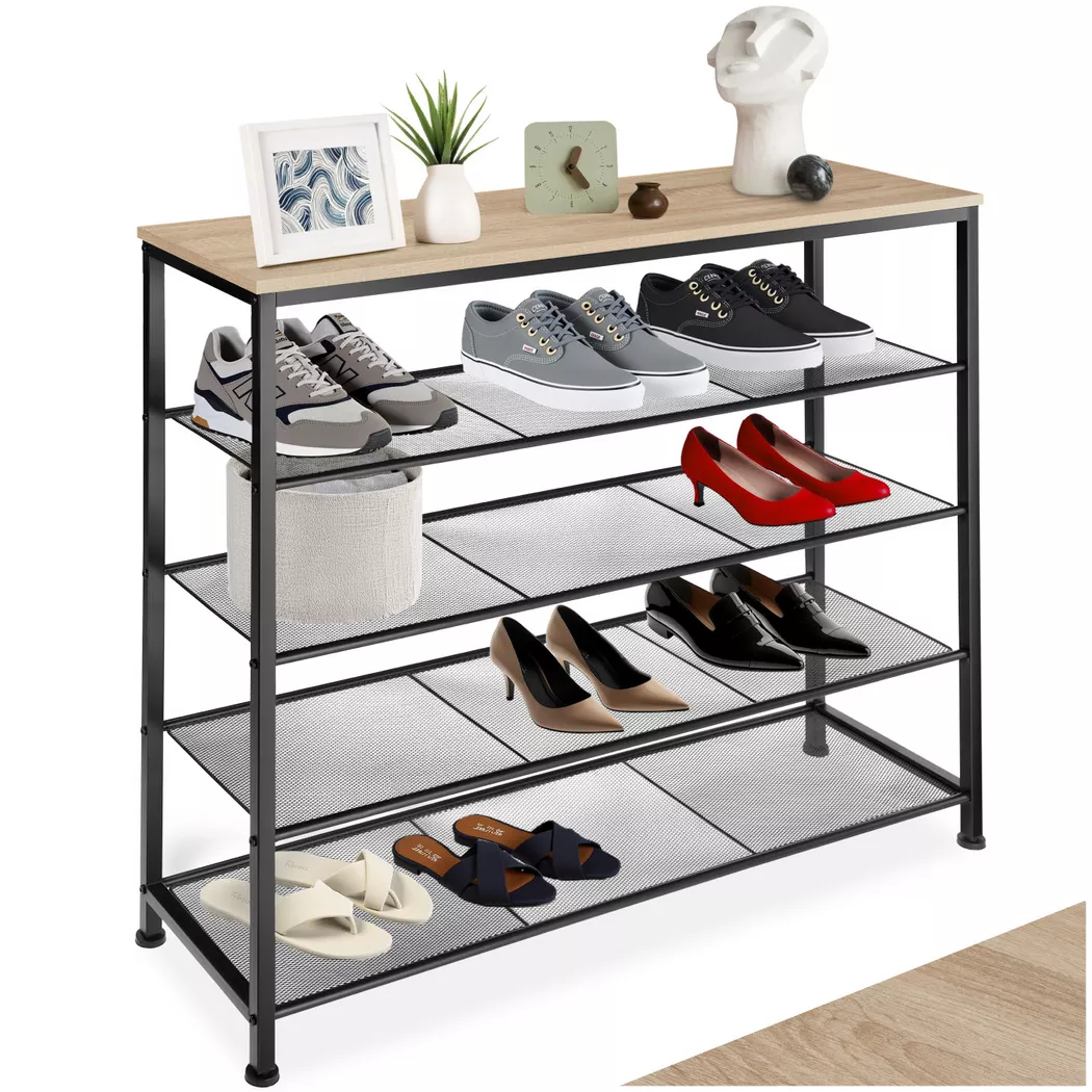 tectake® Schuhregal, Industrial Style, Ablage und 4 Gitterablagen, 100 x 30,5 x 93 cm