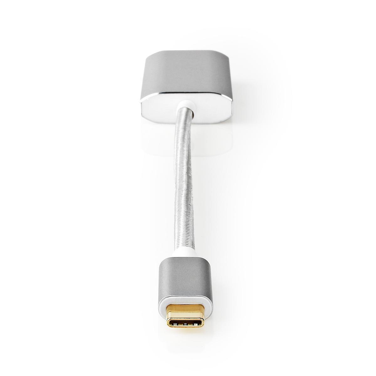 Nedis  Adaptateur USB-C™ | USB 3.2 Gen 1 | USB-C™ mâle | DisplayPort femelle / USB-C™ femelle | 4K@60Hz | Alimentation électrique | 0,20 m | Rond | Plaqué or | Tressé / Nylon | Argent | Boîte avec fenêtre couverte 
