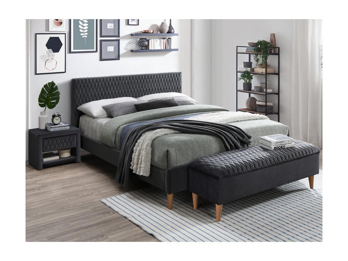 Vente-unique Letto con testiera con cuciture tessuto velluto grigio DANIELE  