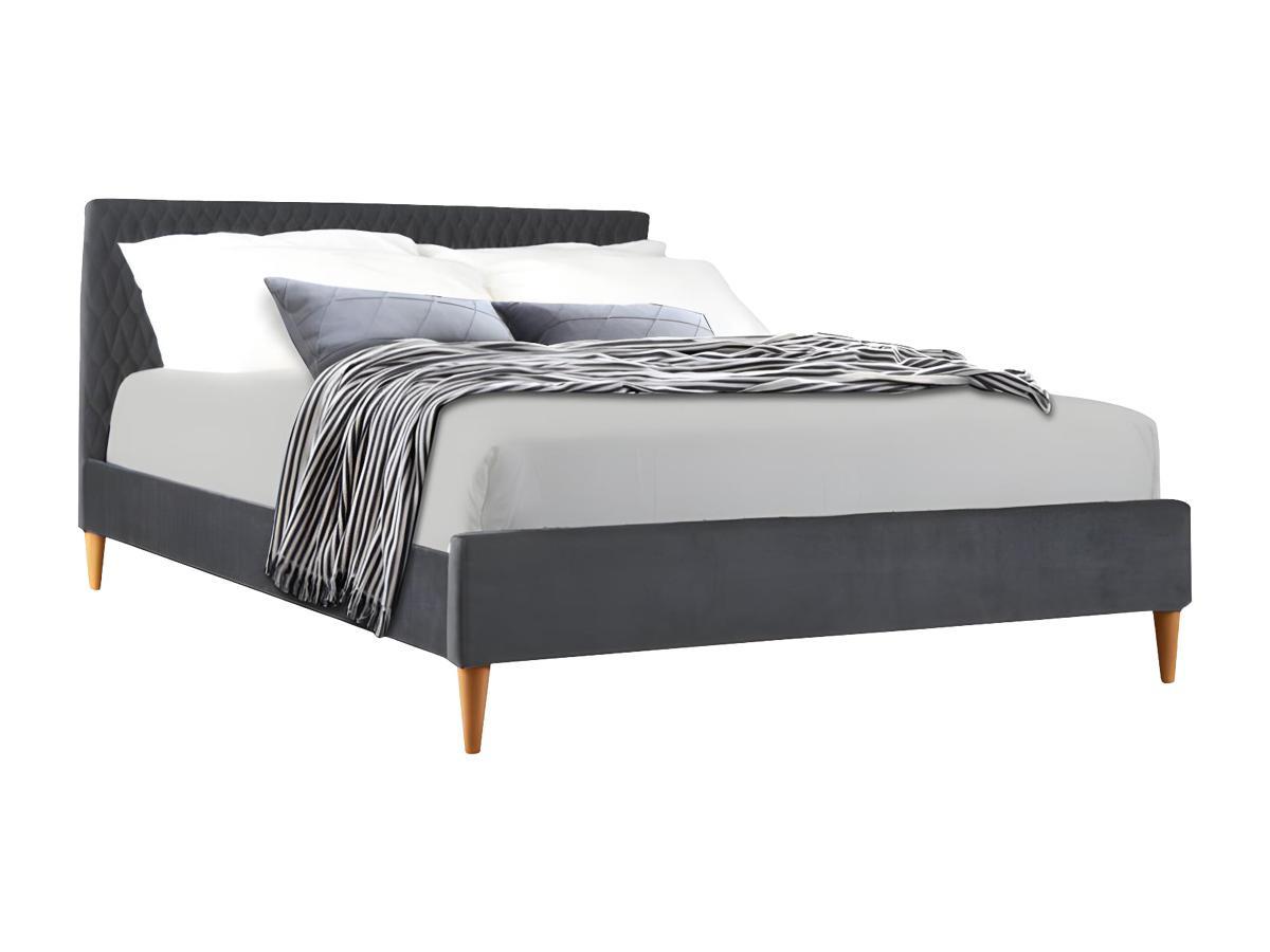 Vente-unique Letto con testiera con cuciture tessuto velluto grigio DANIELE  