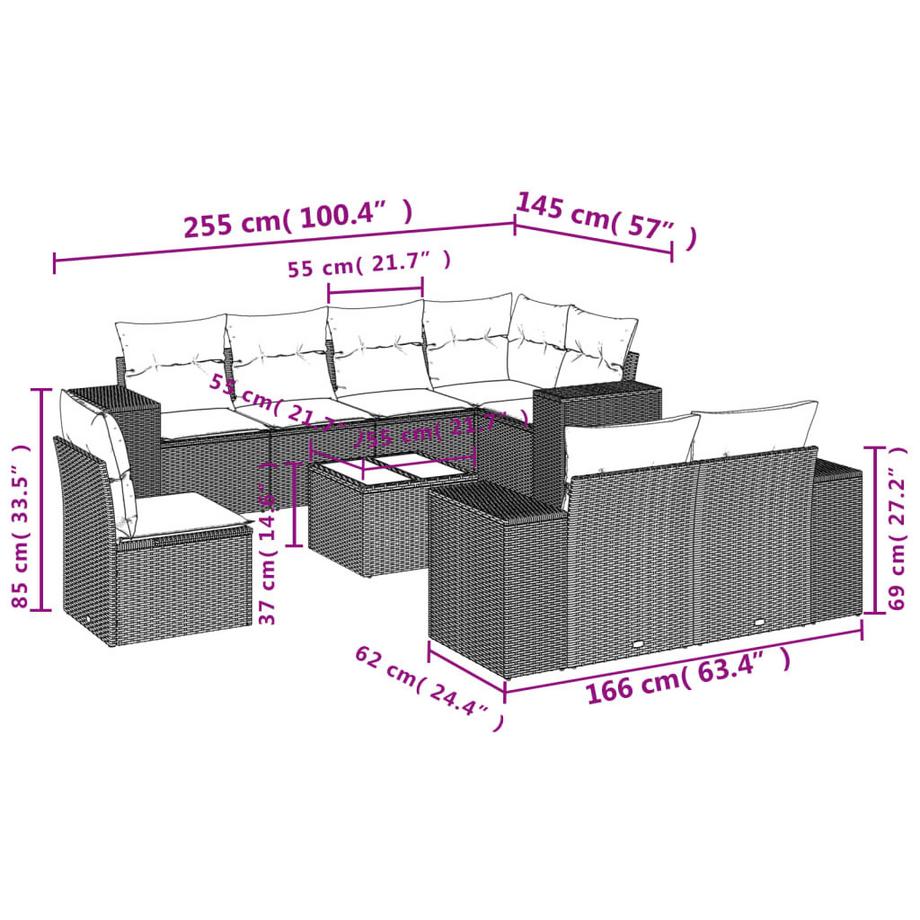 VidaXL Ensemble de canapés de jardin rotin synthétique  