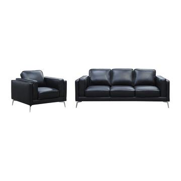 Sofagarnitur 3-Sitzer & Sessel - Leder - Schwarz - LECCO