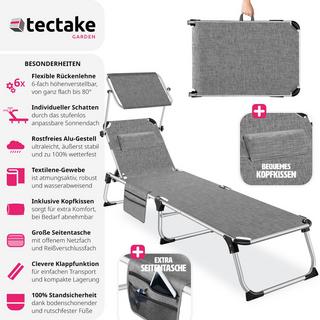 Tectake Sonnenliege mit Aluminiumgestell, stufenlos verstellbares Sonnendach  