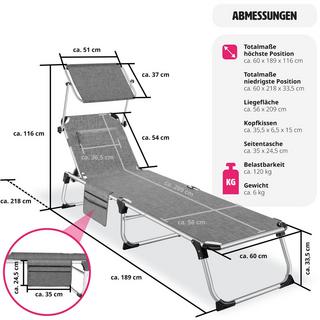 Tectake Sonnenliege mit Aluminiumgestell, stufenlos verstellbares Sonnendach  