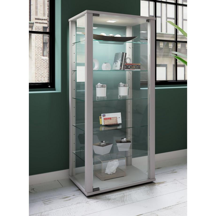 VCM Glasvitrine stehend | Vitrine Glas mit ESG-Sicherheitsglas | Maße ca. H. 115 x B. 50 x T. 38 cm | Standvitrine Glas | Modern und platzsparend | Glas  