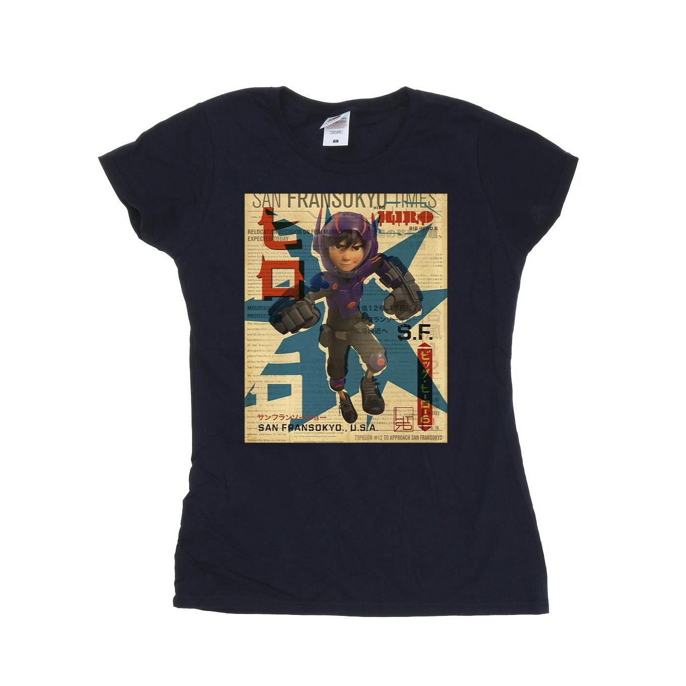 Image of Big Hero 6 Baymax Hiro Newspaper Tshirt Damen Marine L