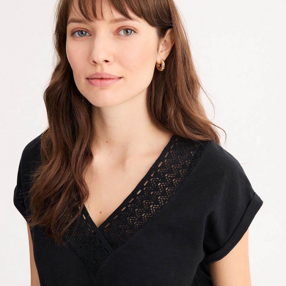 La Redoute Collections T-Shirt Col V Dentelle Macramé  