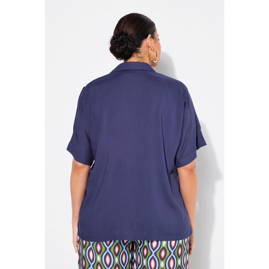 Ulla Popken Blouse Oversize Manches Courtes avec Fente aux Épaules et Col Chemise  