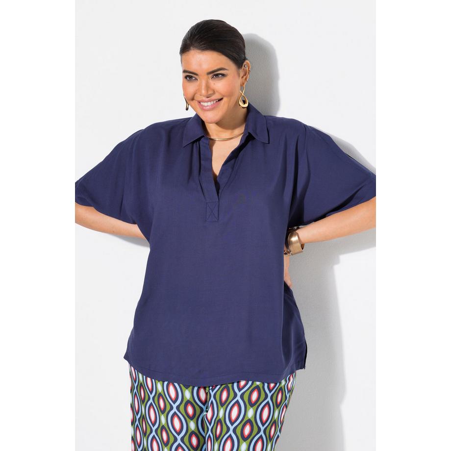 Ulla Popken Blouse Oversize Manches Courtes avec Fente aux Épaules et Col Chemise  