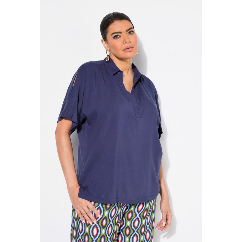 Ulla Popken Blouse Oversize Manches Courtes avec Fente aux Épaules et Col Chemise  