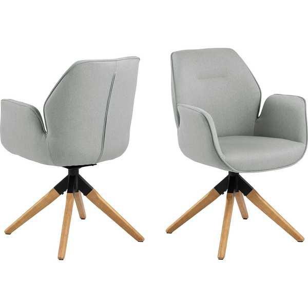 Image of Esszimmerstuhl Stoff Hellgrau mit Armlehne Gestell Eiche 61x91 Esszimmerstuhl Stoff Hellgrau mit Armlehne Gestell Eiche 61x91