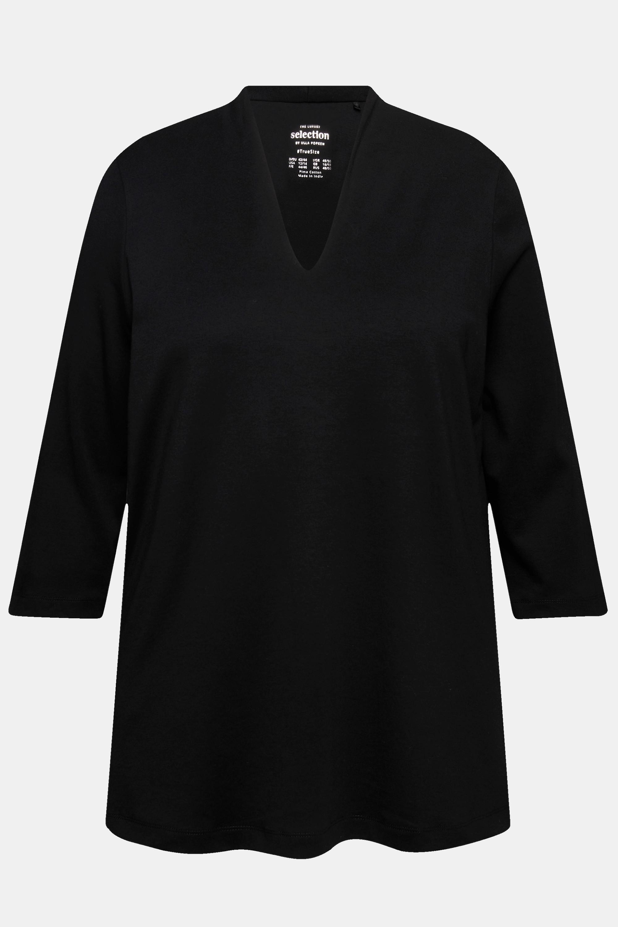 Ulla Popken  Shirt, A-Linie, Kelchkragen, 3/4-Arm, Pima Cotton 