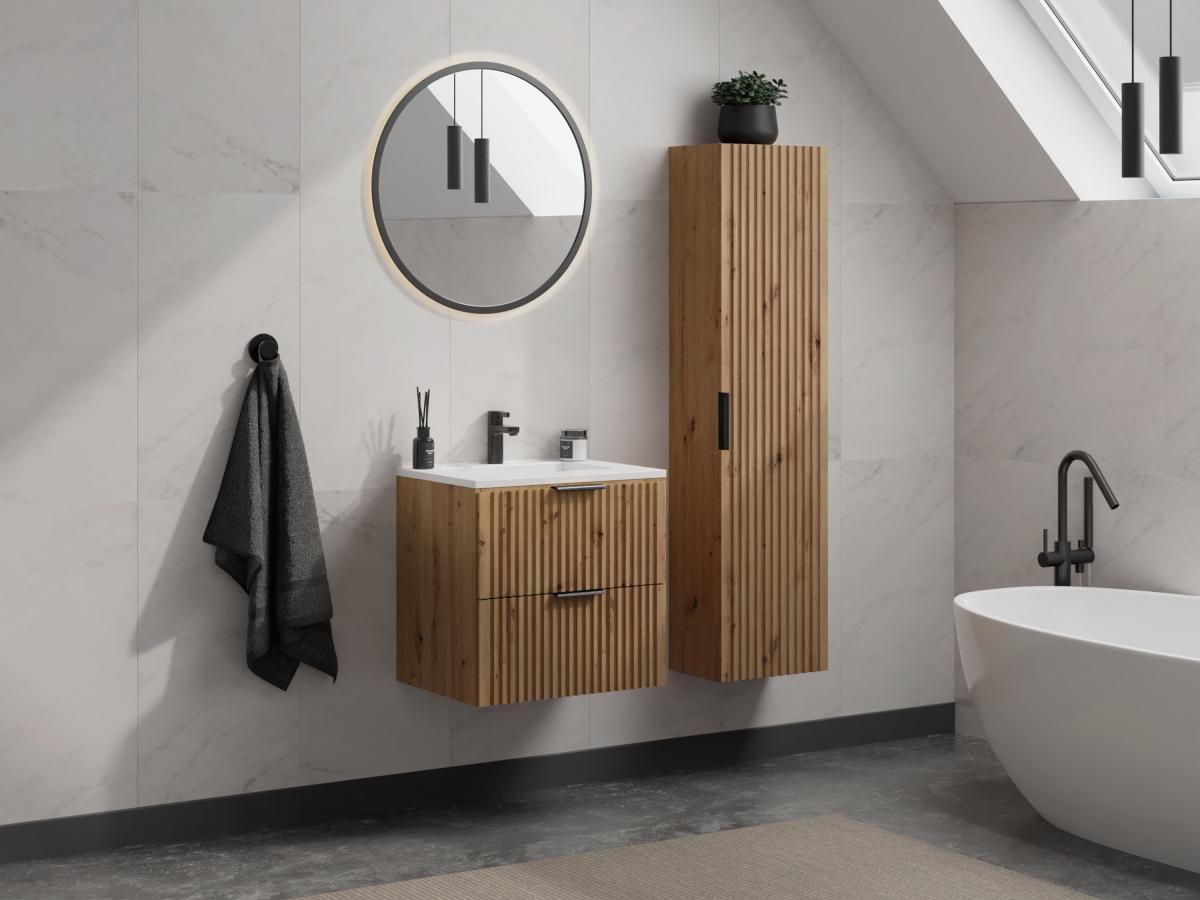 Vente-unique Colonne de salle de bain suspendue striée - Naturel clair - H140 cm - ZEVARA  