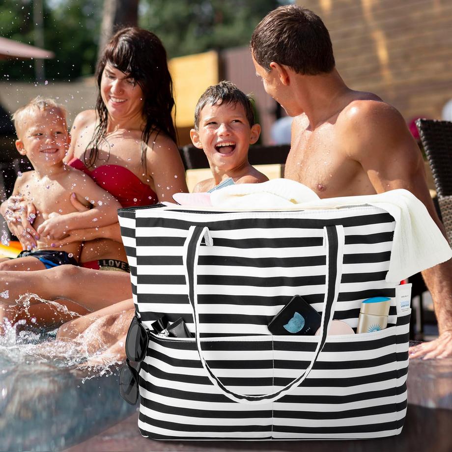 Only-bags.store Sac de Plage à Rayures avec Fermeture Éclair Léger Pliable Grand Sac de Piscine  