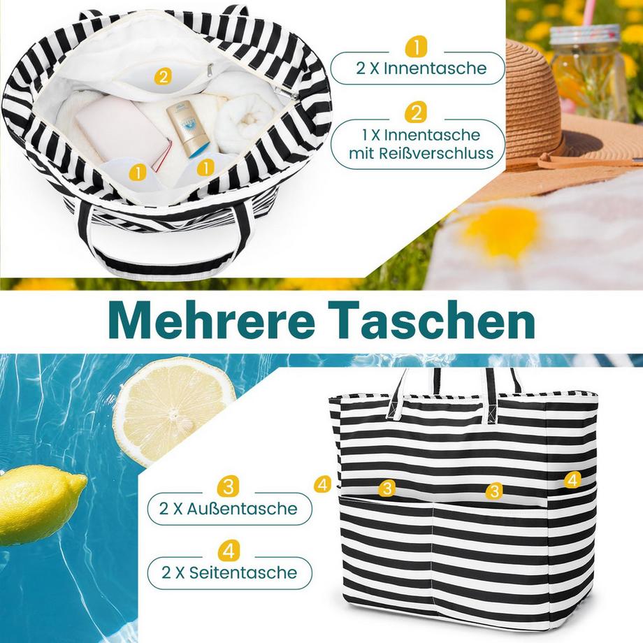 Only-bags.store Sac de Plage à Rayures avec Fermeture Éclair Léger Pliable Grand Sac de Piscine  