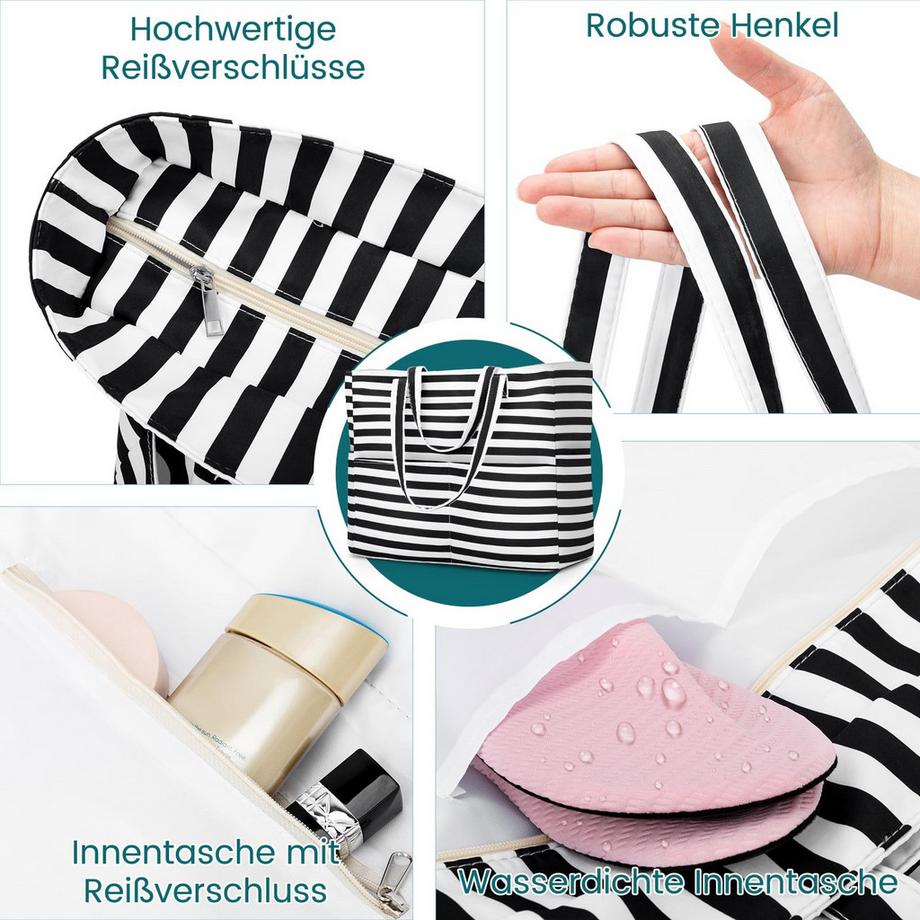 Only-bags.store Sac de Plage à Rayures avec Fermeture Éclair Léger Pliable Grand Sac de Piscine  