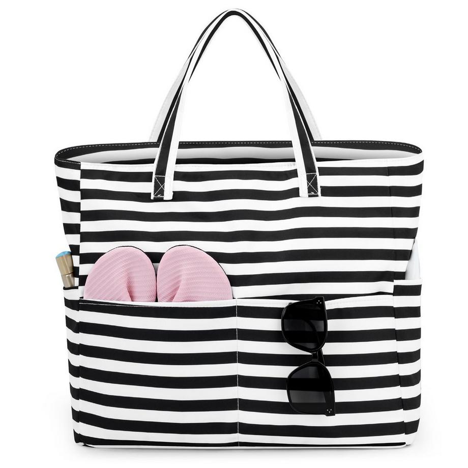 Sac de Plage avec Zip Shopper, Grand Sac de Piscine Pliable Léger, Les Vacances Doivent Faire Du Shopping