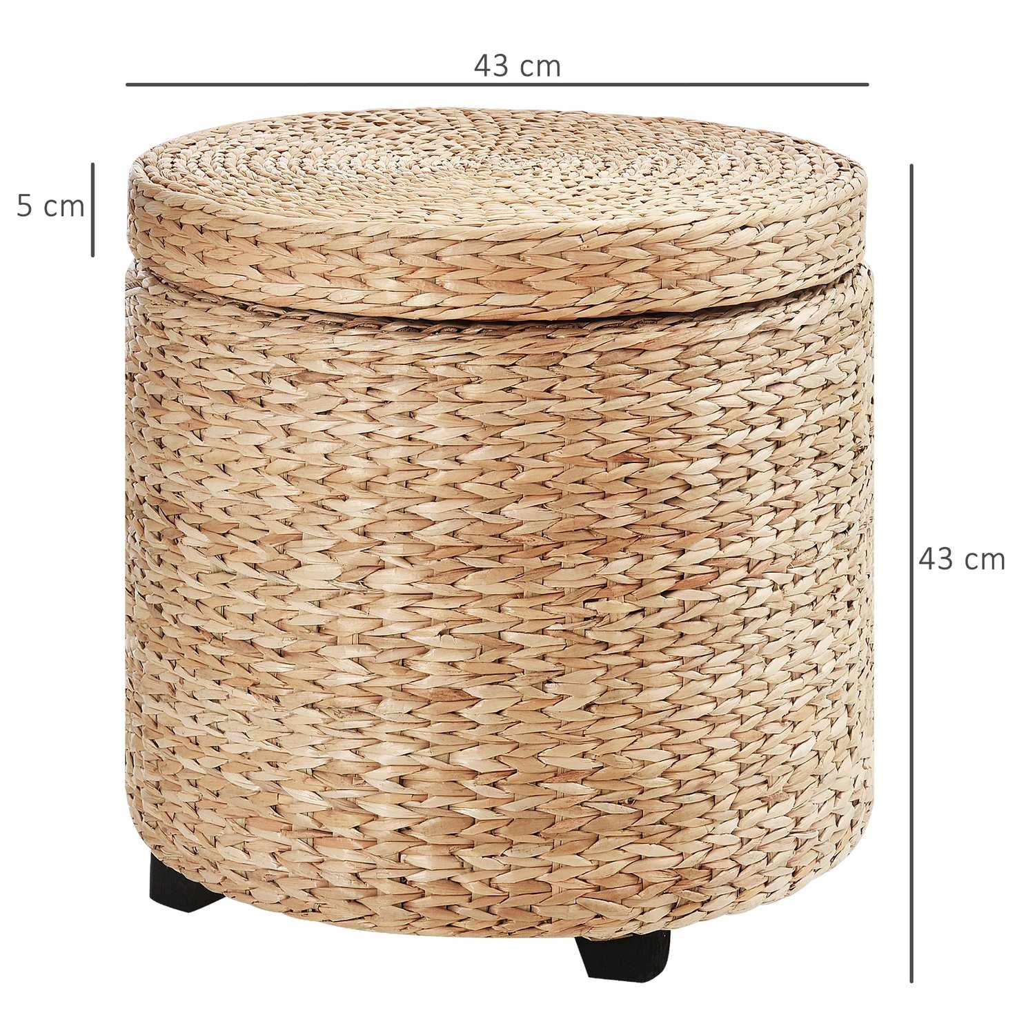 Northio Sgabello con vano portaoggetti Poggiapiedi con contenitore, coperchio rimovibile, paglia rattan, kaki, Ø43x43cm  