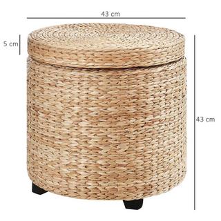 Northio Sgabello con vano portaoggetti Poggiapiedi con contenitore, coperchio rimovibile, paglia rattan, kaki, Ø43x43cm  