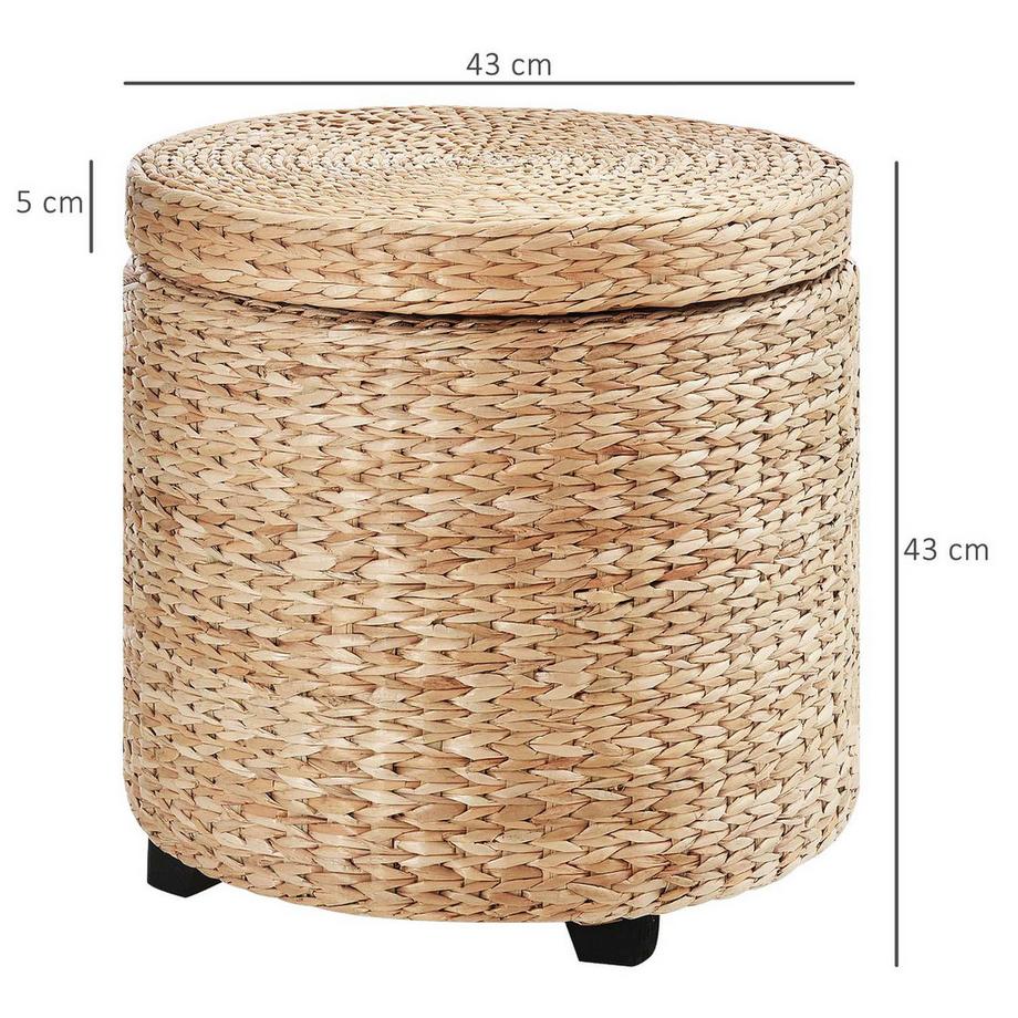 Northio Tabouret avec espace de rangement Repose-pieds avec boîte de rangement, couvercle amovible, paille rotin, kaki, Ø43x43cm  