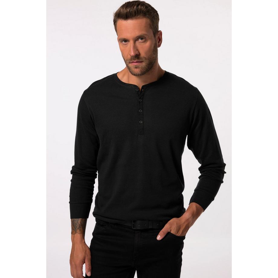 JP1880 Henley Manches Longues Rayé avec Patte de Boutonnage  
