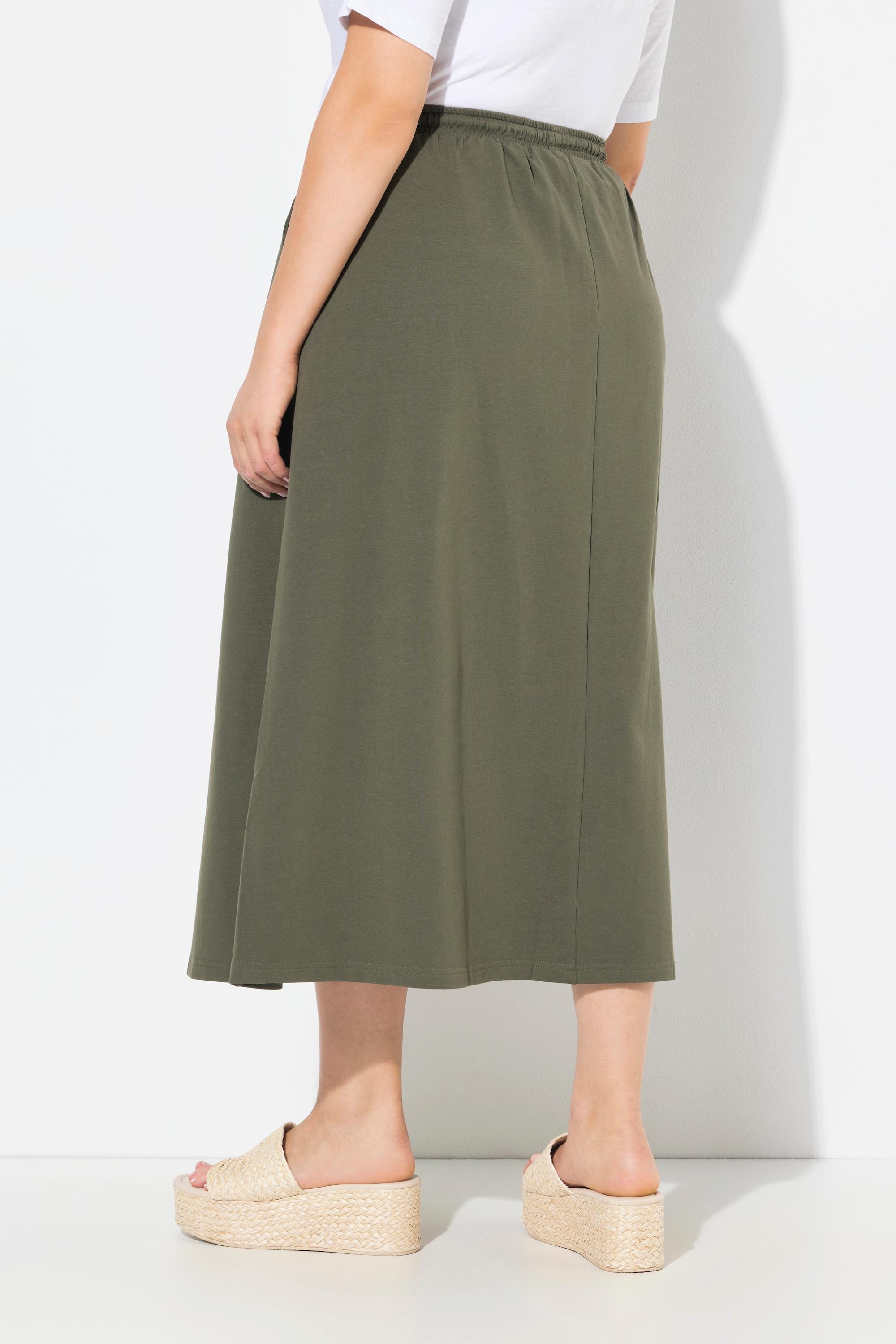 Ulla Popken Gonna Midi di Felpa Vita Arricciata Linea ad A Tasche  