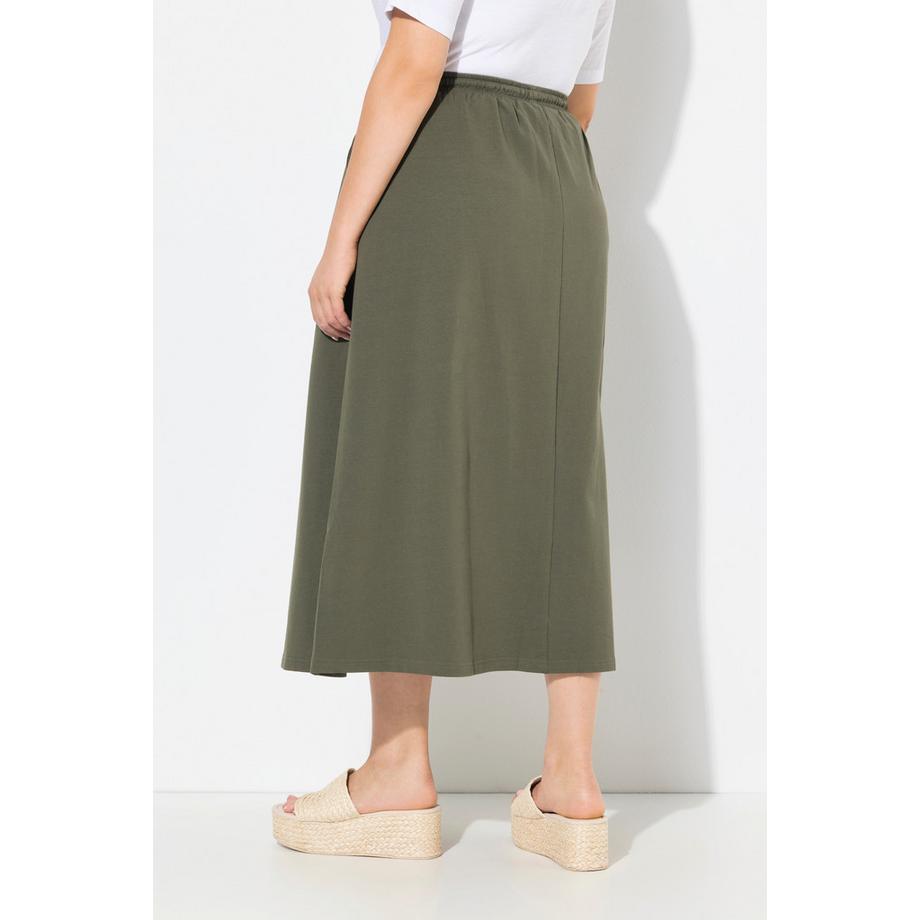 Ulla Popken Gonna midi di felpa vita smock linea ad A tasche  