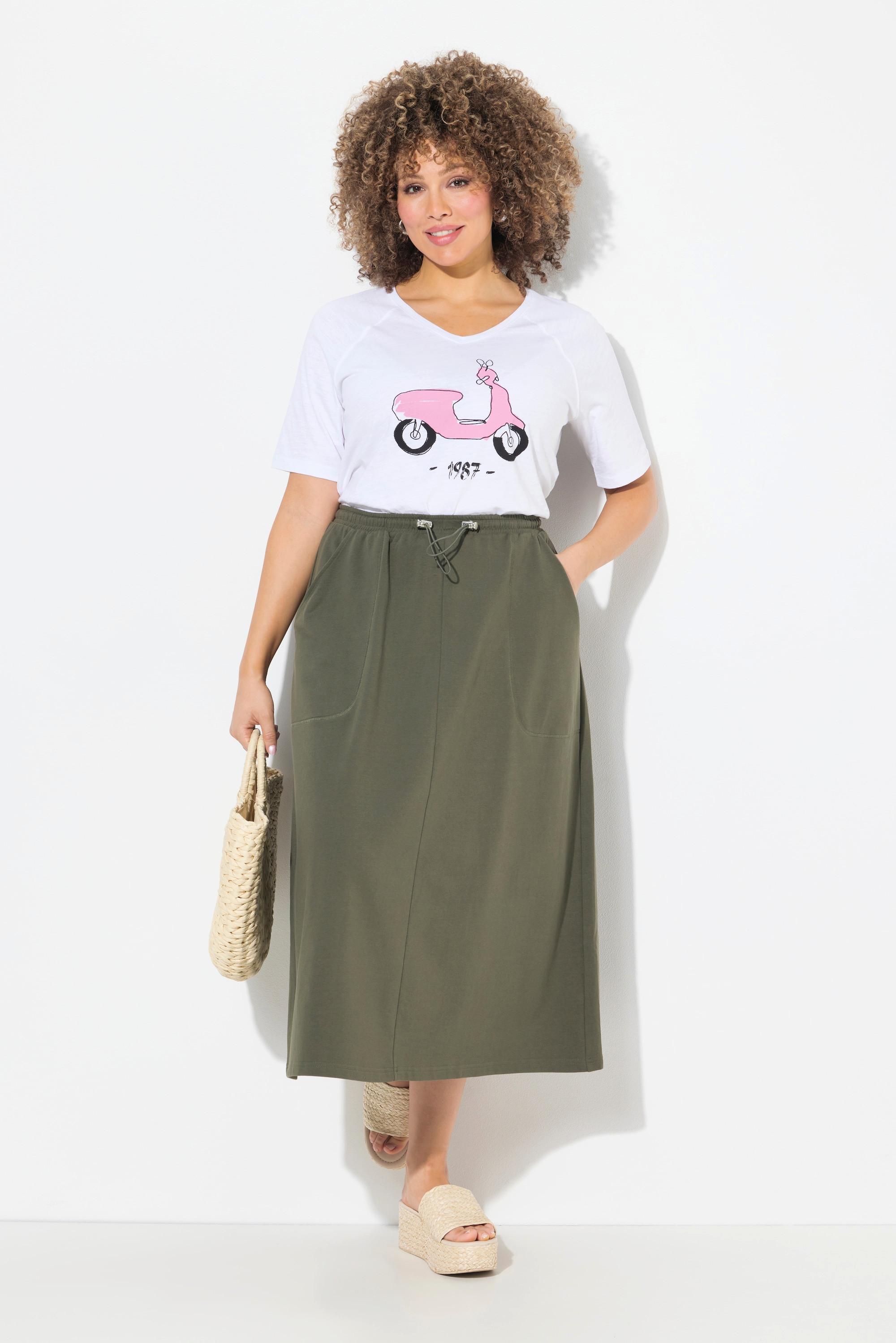 Ulla Popken Gonna Midi di Felpa Vita Arricciata Linea ad A Tasche  