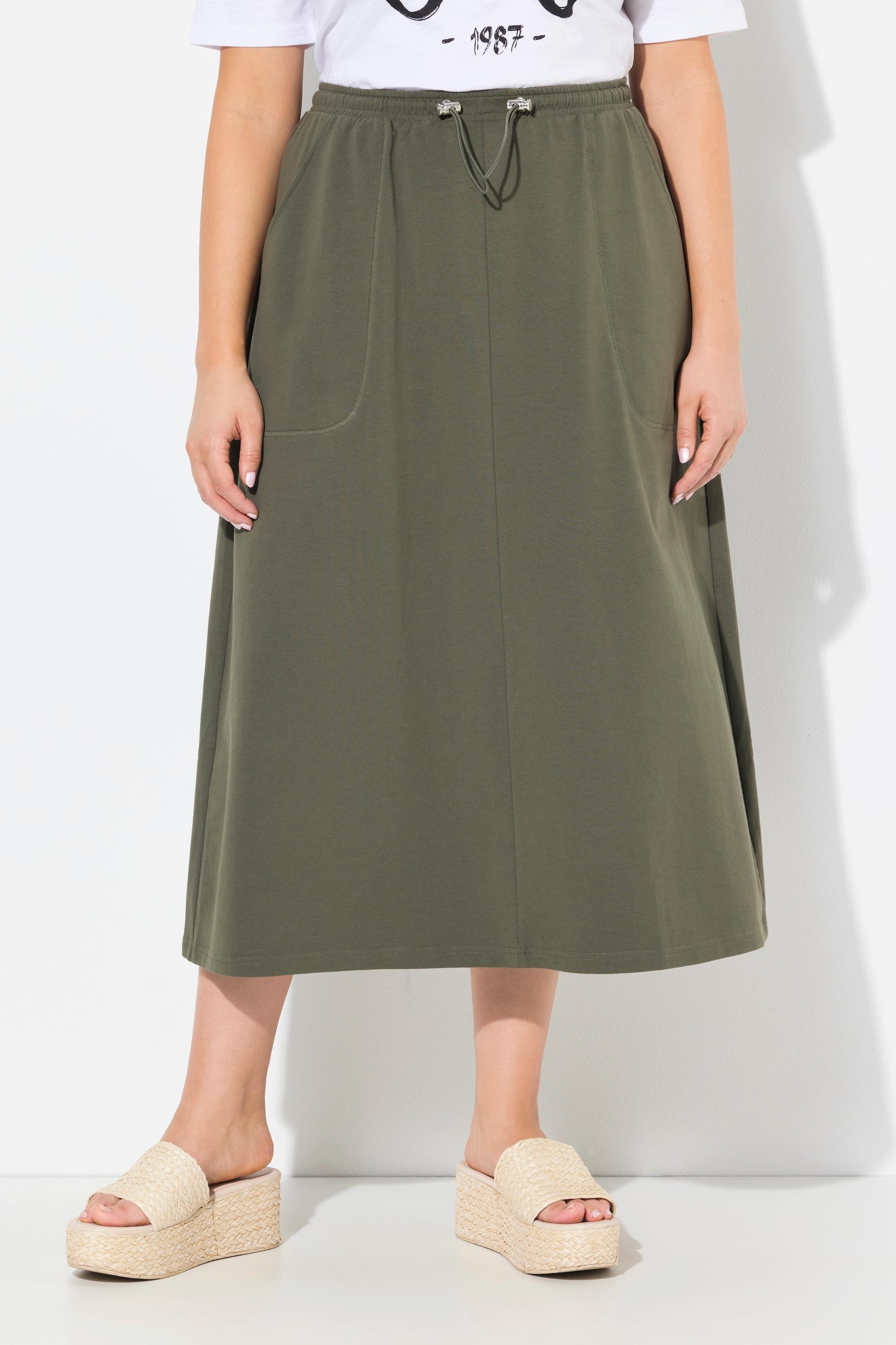 Ulla Popken Gonna Midi di Felpa Vita Arricciata Linea ad A Tasche  