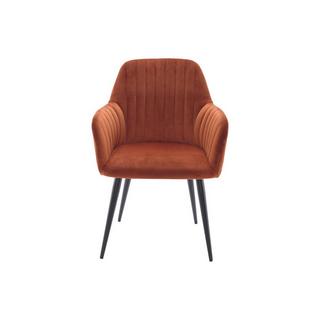 Vente-unique Lot de 6 chaises avec accoudoirs en velours et métal noir - Terracotta - ELEANA  