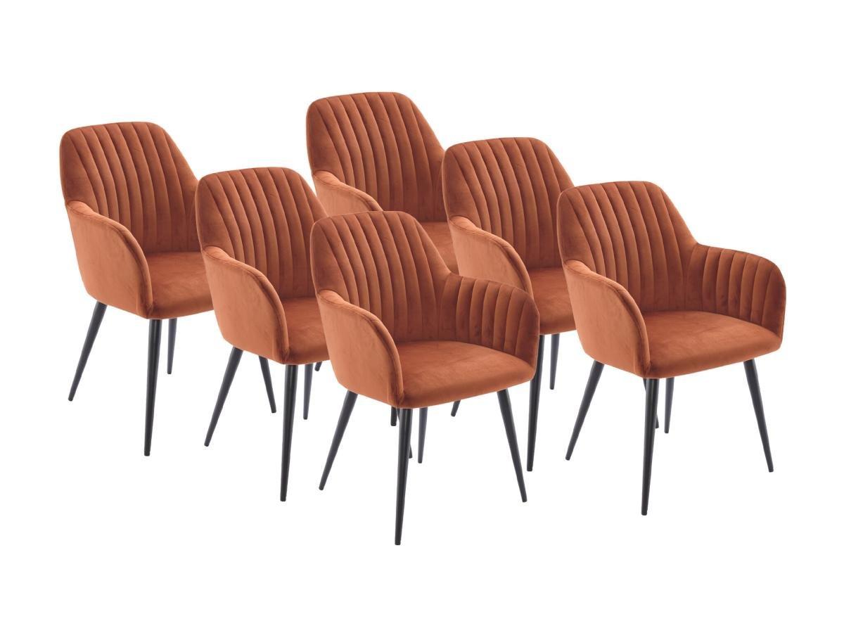 Vente-unique Lot de 6 chaises avec accoudoirs en velours et métal noir - Terracotta - ELEANA  