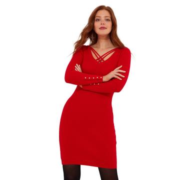 Schlankes Pullover-Kleid mit Riemchen-Detail