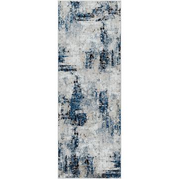 Tapis de Couloir Abstrait Moderne Bleu/Gris/Beige