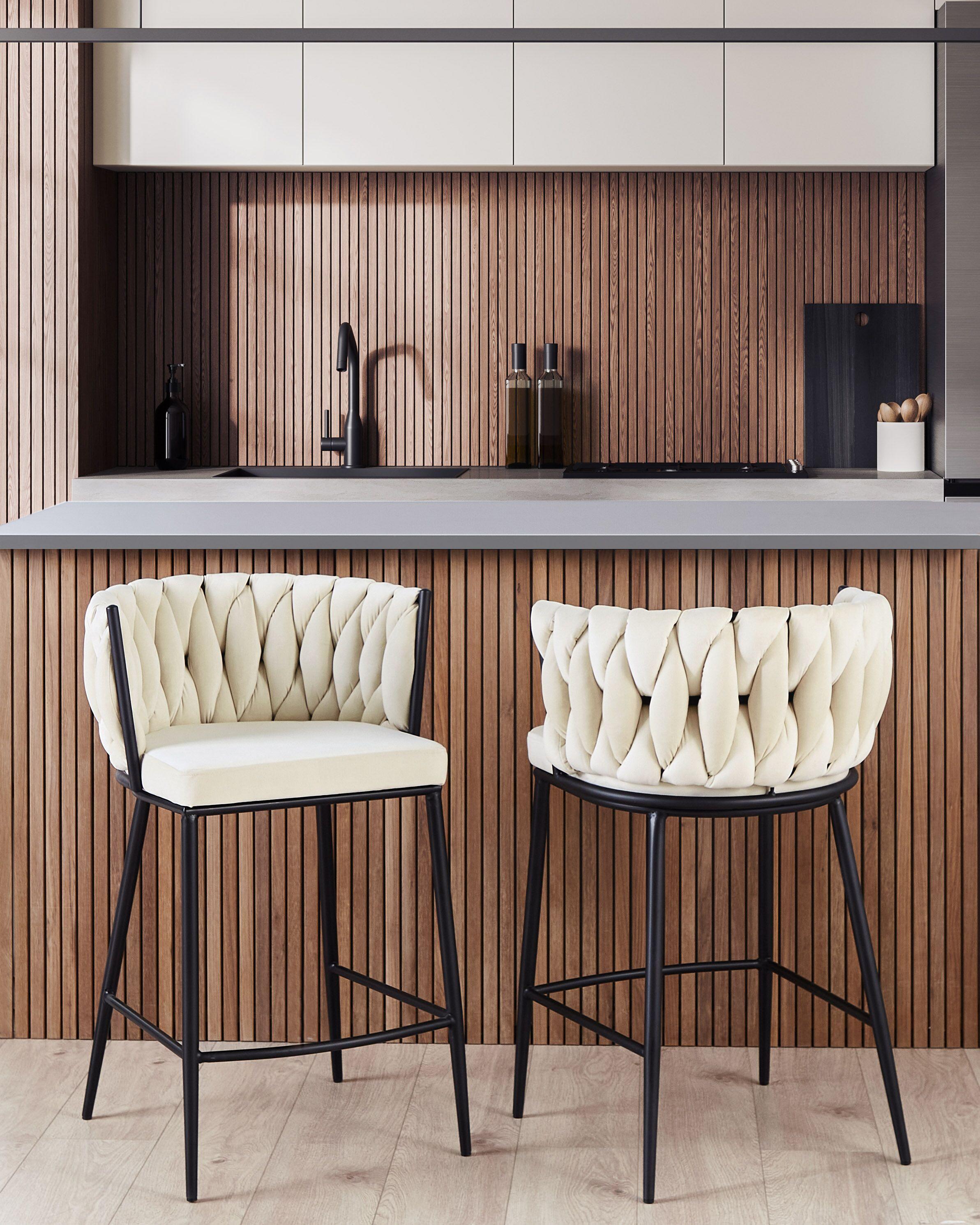 Beliani Lot de 2 chaises de bar en Velours Glamour MILAN  