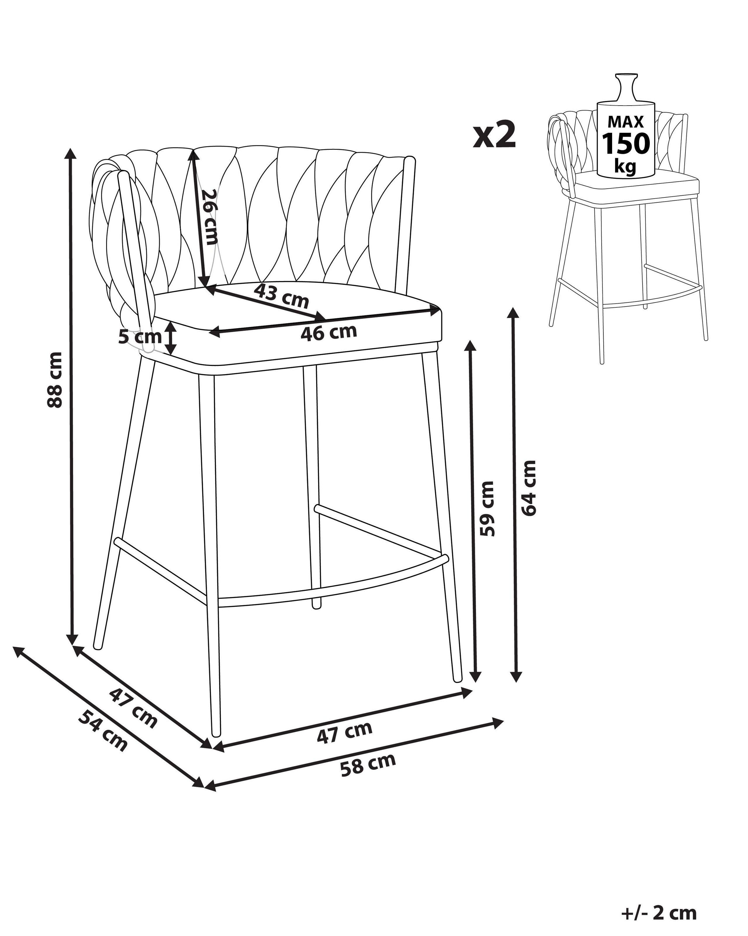 Beliani Lot de 2 chaises de bar en Velours Glamour MILAN  