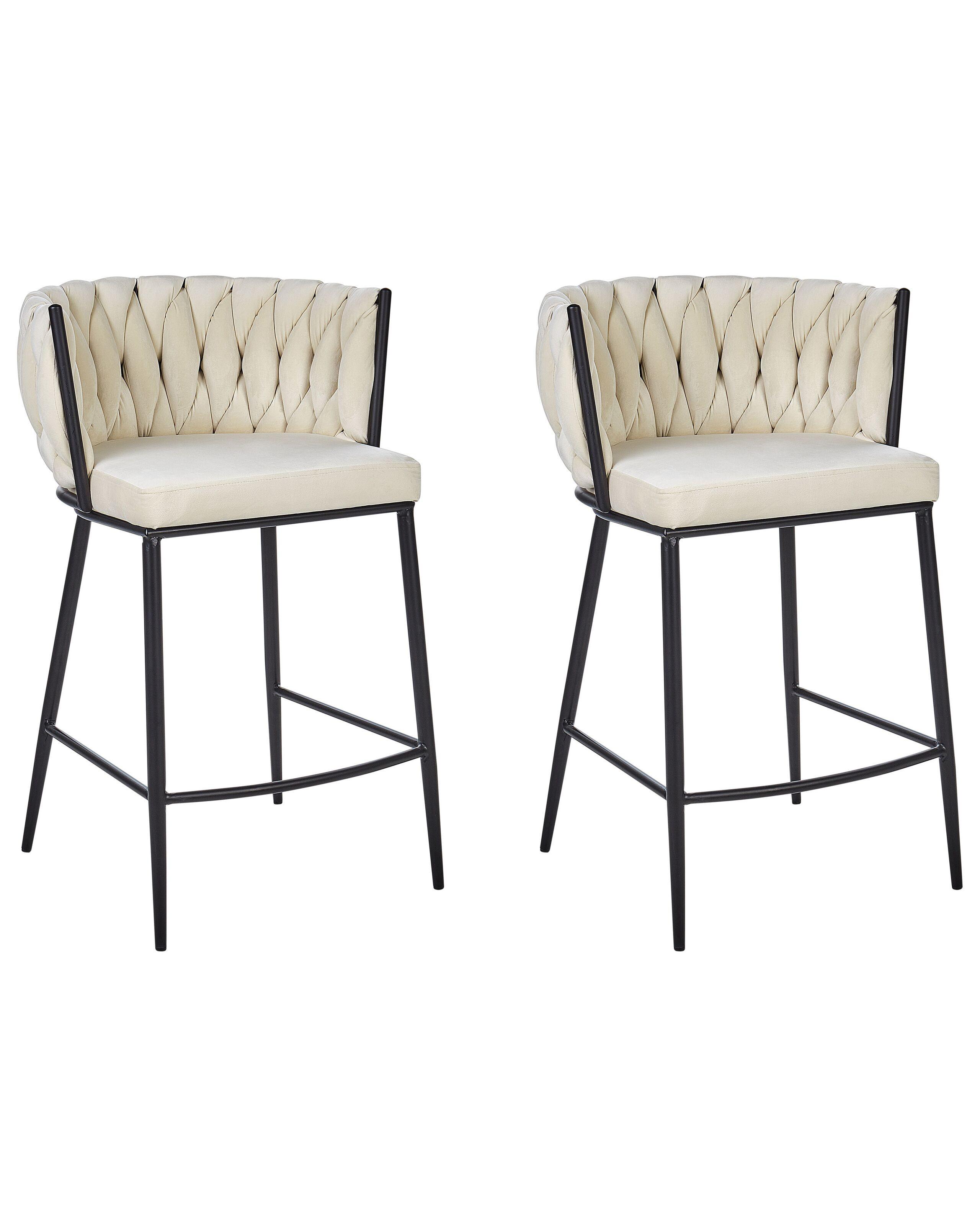 Beliani Lot de 2 chaises de bar en Velours Glamour MILAN  