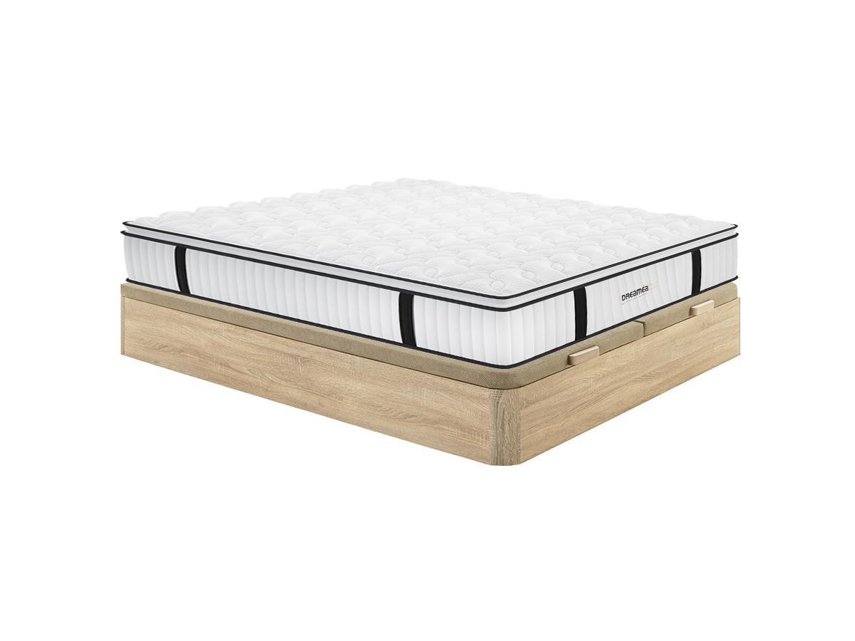 Vente-unique Ensemble 180 x 200 cm sommier coffre naturel clair + matelas anti-feu ressorts ensachés et surmatelas intégré ép.28cm - DELICE de DREAMEA HOTEL  