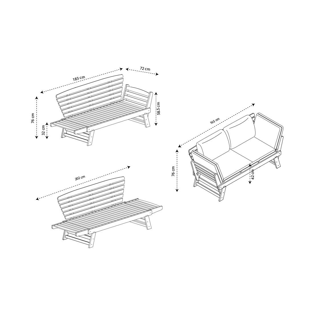 Contini Canapé 2 places avec coussins anthracite Eucalyptus  