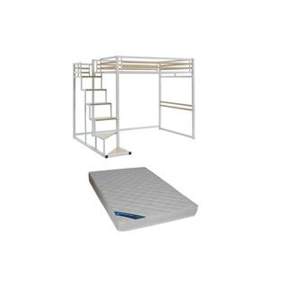 Vente-unique Letto a soppalco 140 x 200 cm Metallo e MDF Bianco + Materasso - JOGUI  