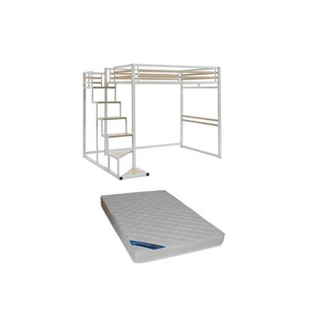 Vente-unique Letto a soppalco 140 x 200 cm Metallo e MDF Bianco + Materasso - JOGUI  