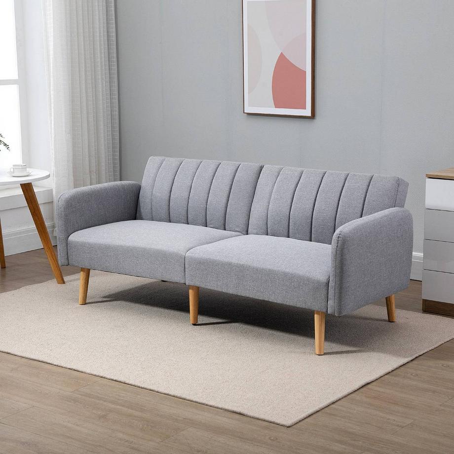 Northio Schlafsofa, 2-Sitzer Sofa mit Schlaffunktion, Verstellbare Rückenlehne, Dick Gepolsterte Couch, Armlehne, Schlafcouch mit Holzbeine für Wohnzimmer, Gästezimmer, 173 x 75 x 73 cm, Grau  