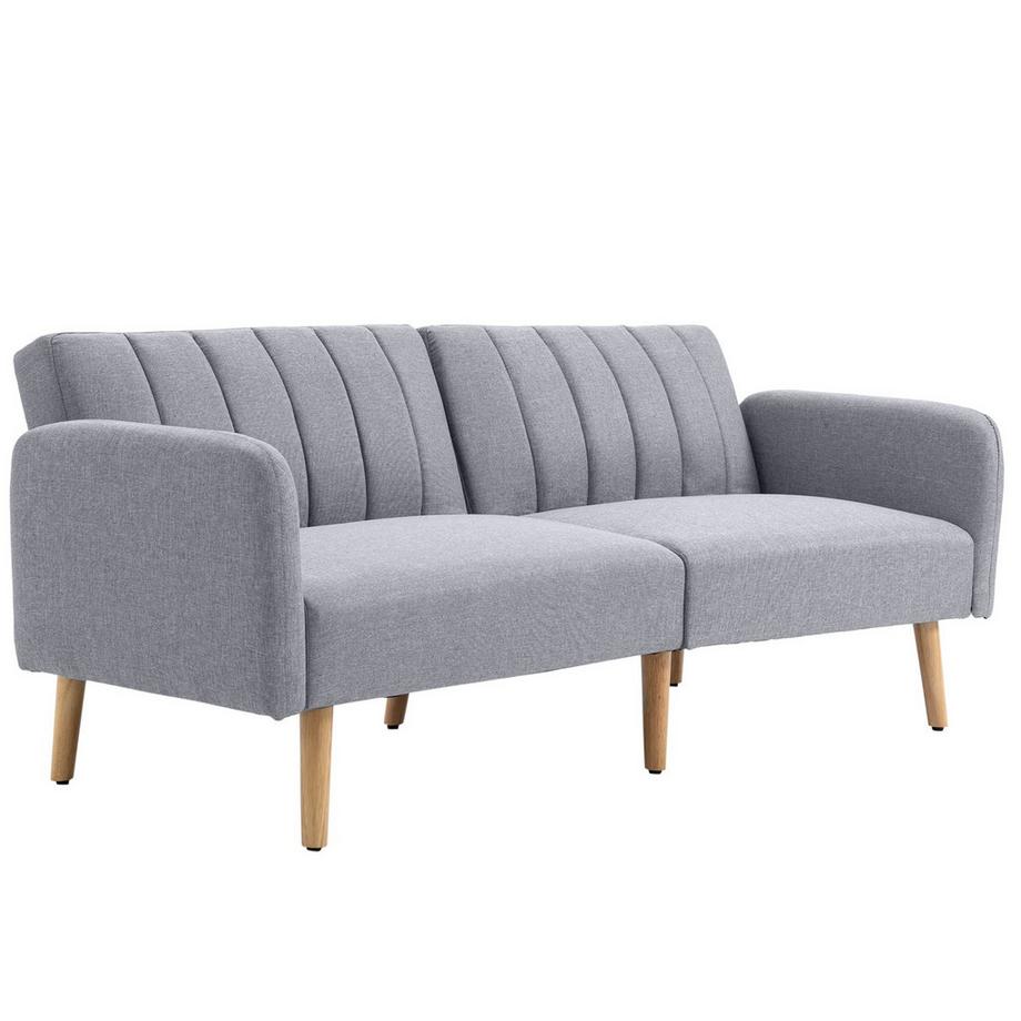 Schlafsofa, 2-Sitzer Sofa mit Schlaffunktion, Verstellbare Rückenlehne, Dick Gepolsterte Couch, Armlehne, Schlafcouch mit Holzbeine für Wohnzimmer, Gästezimmer, 173 x 75 x 73 cm, Grau
